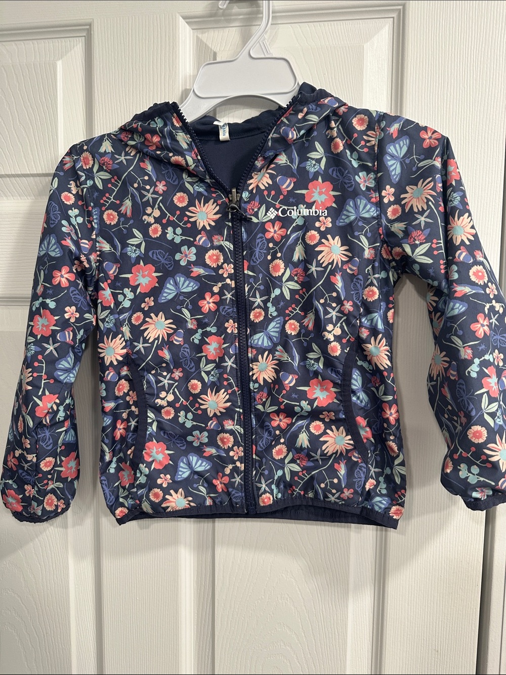 Columbia Navy Floral Hooded Windbreaker